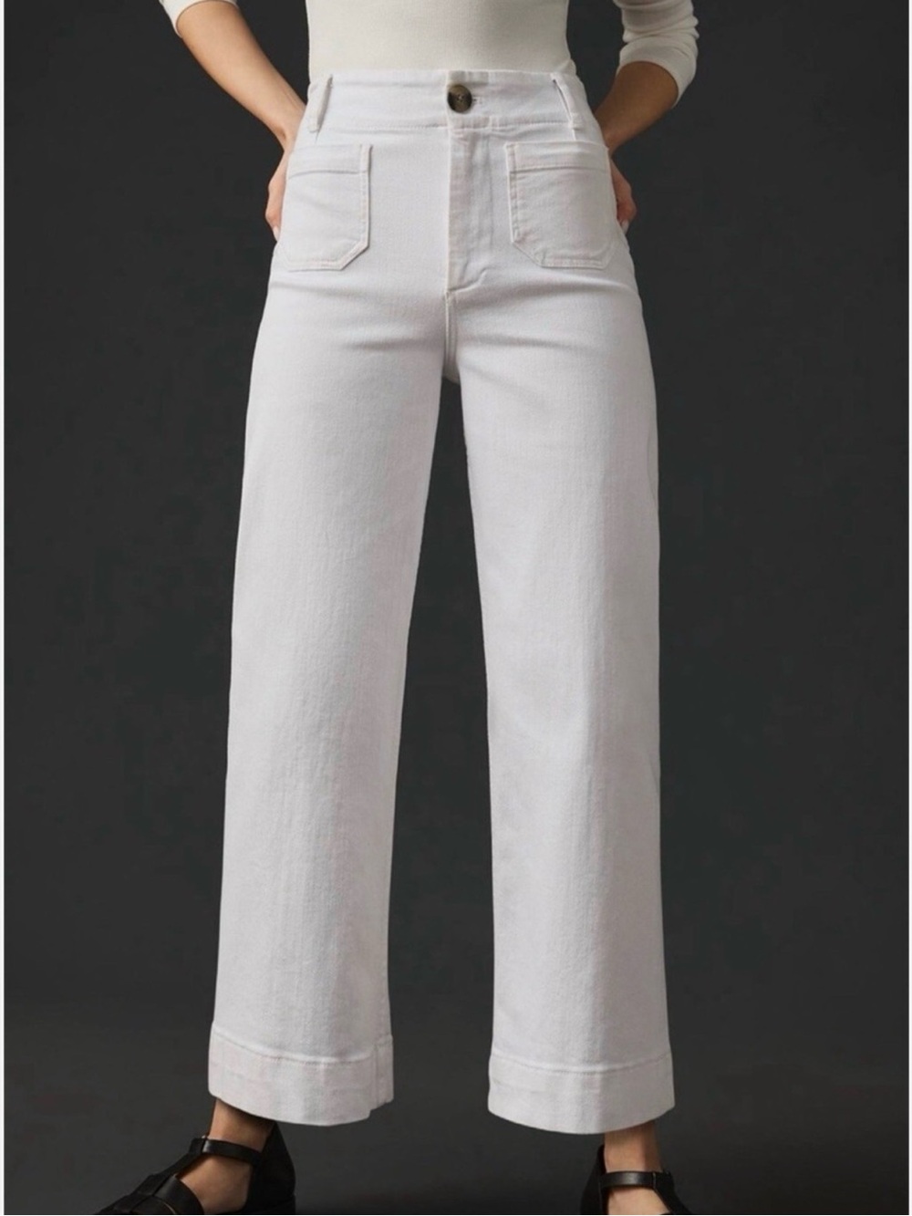 Maeve Anthropologie The Colette High Rise Wide Leg Crop Jeans White 27